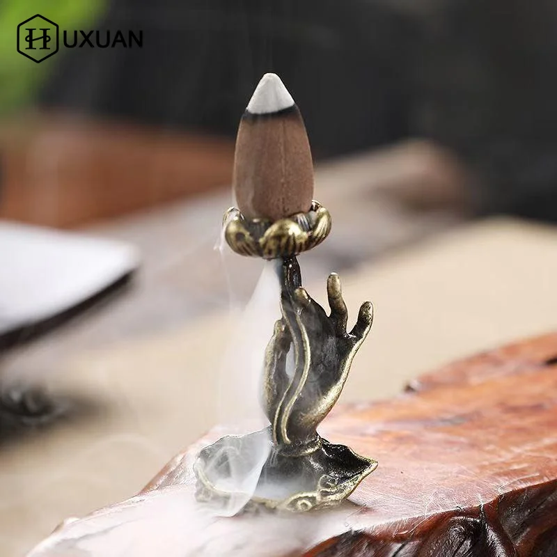 Alloy Backflow Incense Burner Mini Bergamot Lotus Waterfall Incense Sticks Holder Incense Cone Stand For Home Office Decor
