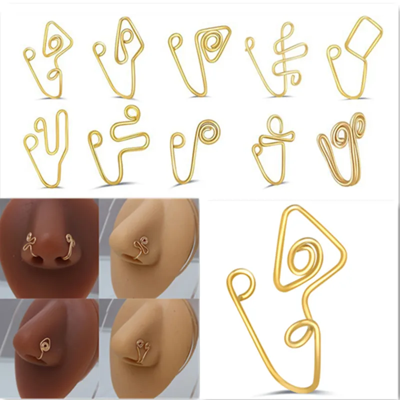 Multicolor Natural Gravel Hand Nose Ring Clip Set