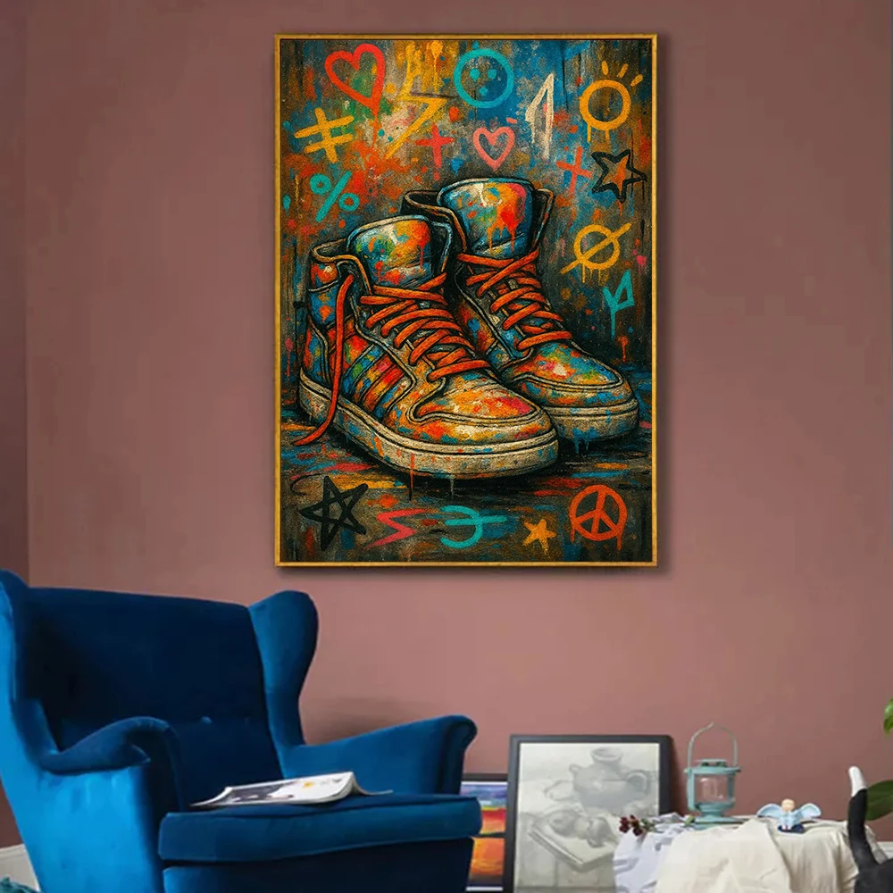

Colorful Street Graffiti Art Sneakers Painting Shoes Picture Modern Abstract Living Room Home Wall Decor Poster Canvas Print