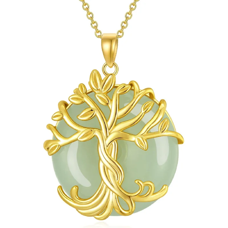 

Hypoallergenic 14K Gold Plated 925 Silver Tree of Life Jade Necklace, Women Meaningful Birthday Christmas Gift