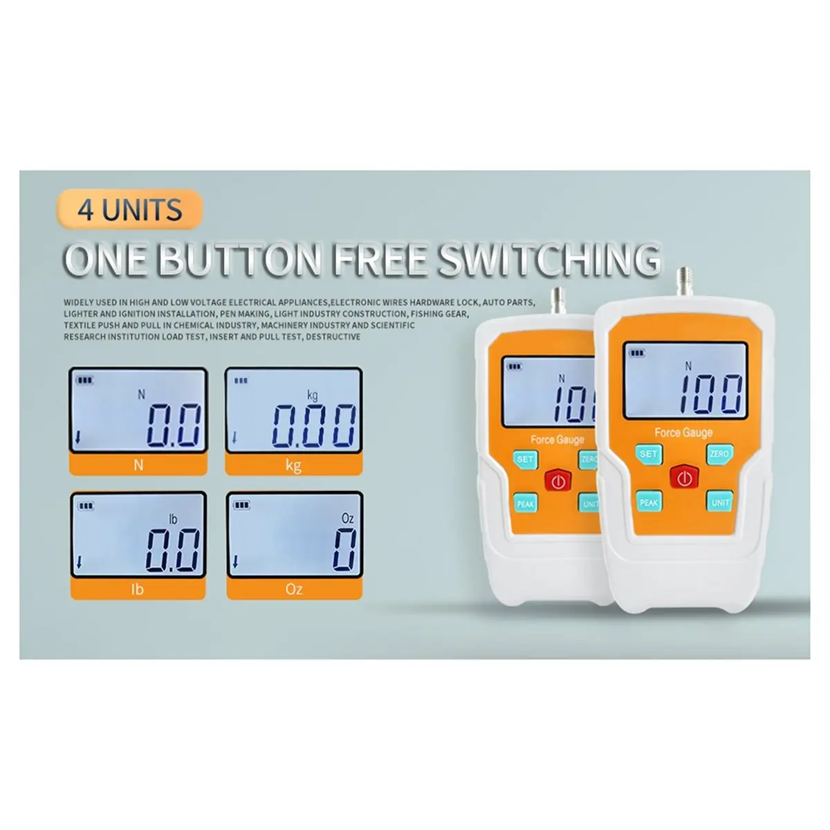 DT81 Digital Force Gauge Push and Pull Meter Dynamometer Tension Pressure Tester Thrust Meter Compression Load Plug 100N