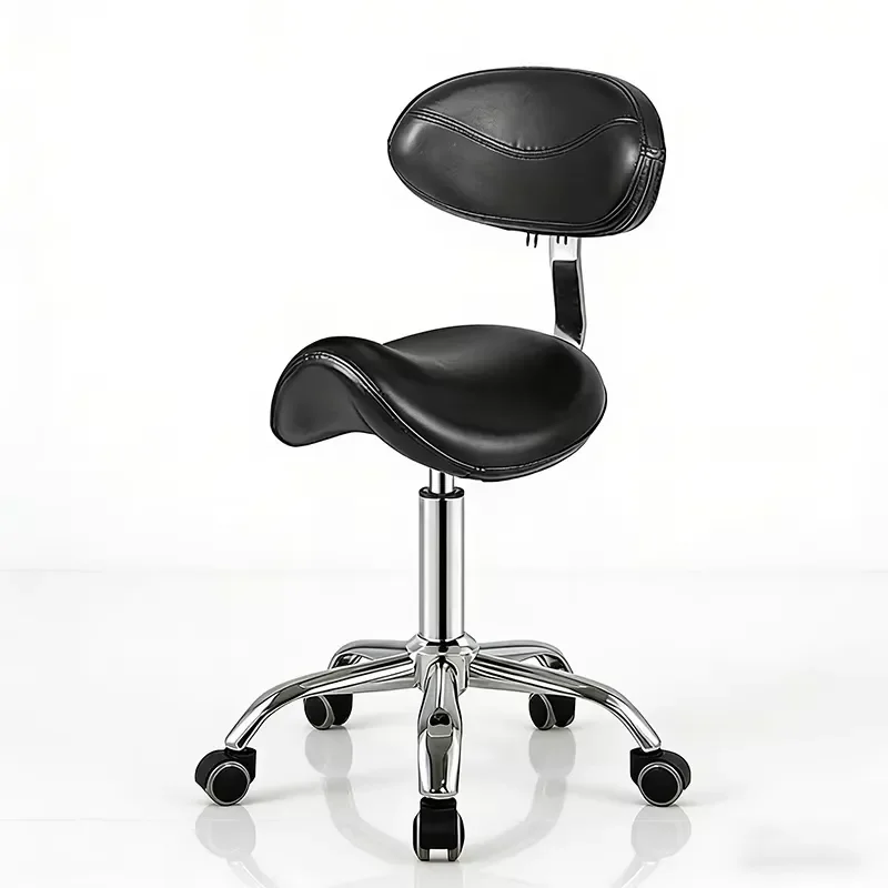 Adjustable Hydraulic Nail Technician Chair Silver Base Modern Beauty Salon Stool Small Rotary Reclining Barber Seat for Spa