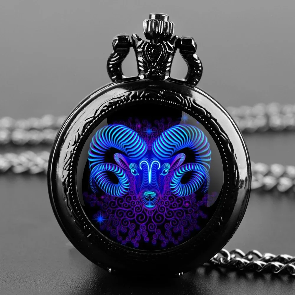 برج الحمل ستار علامة زجاج قبة خمر ساعة جيب كوارتز الرجال النساء الاطفال قلادة قلادة سلسلة ساعة ساحرة ساعة مجوهرات هدايا