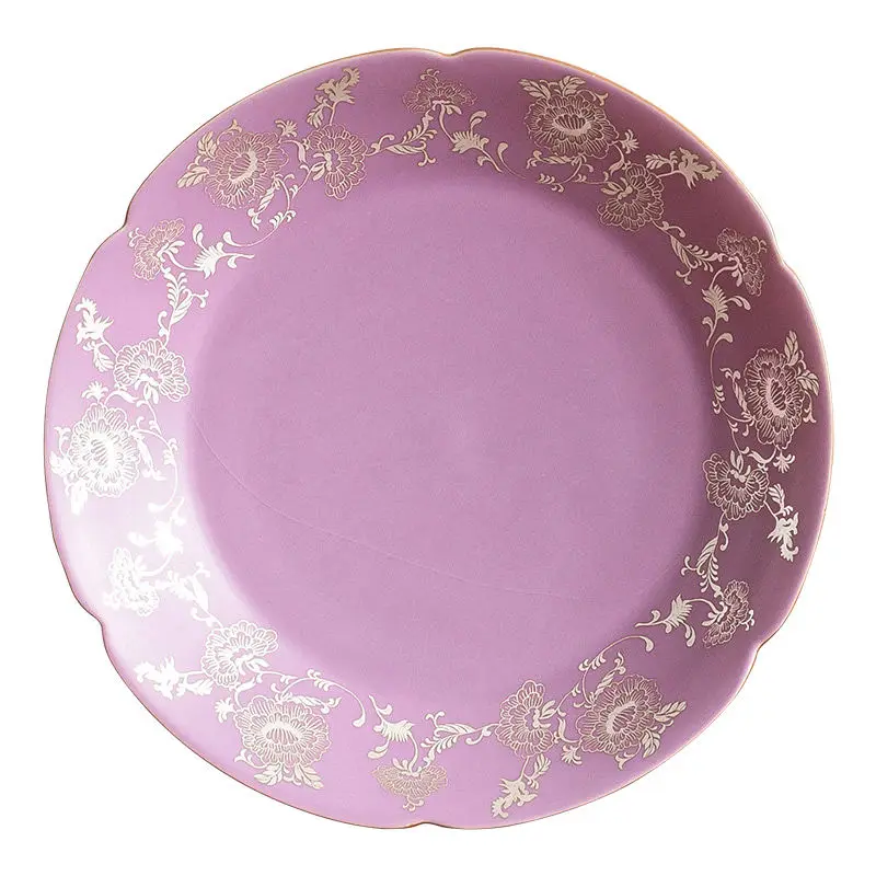 Silver Painted Peony Ceramic Tea Snacks, Dried Fruit Tray, Pot Holder, Base, Tea Set Accessories