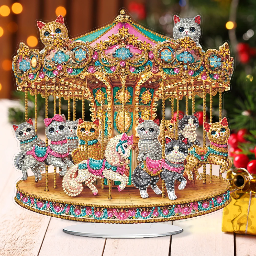 

Acrylic 2D/Flat Carousel DIY Diamond Painting Tabletop Ornaments Kit 5D DIY Diamond Art Tabletop Decorations Bedroom Table Decor