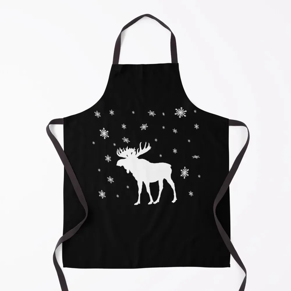

A White Moose In The Snow Cold Winter Time Apron Kitchen Chef kitchen jacket woman Kitchen For Man Smock for hairdressing Apron