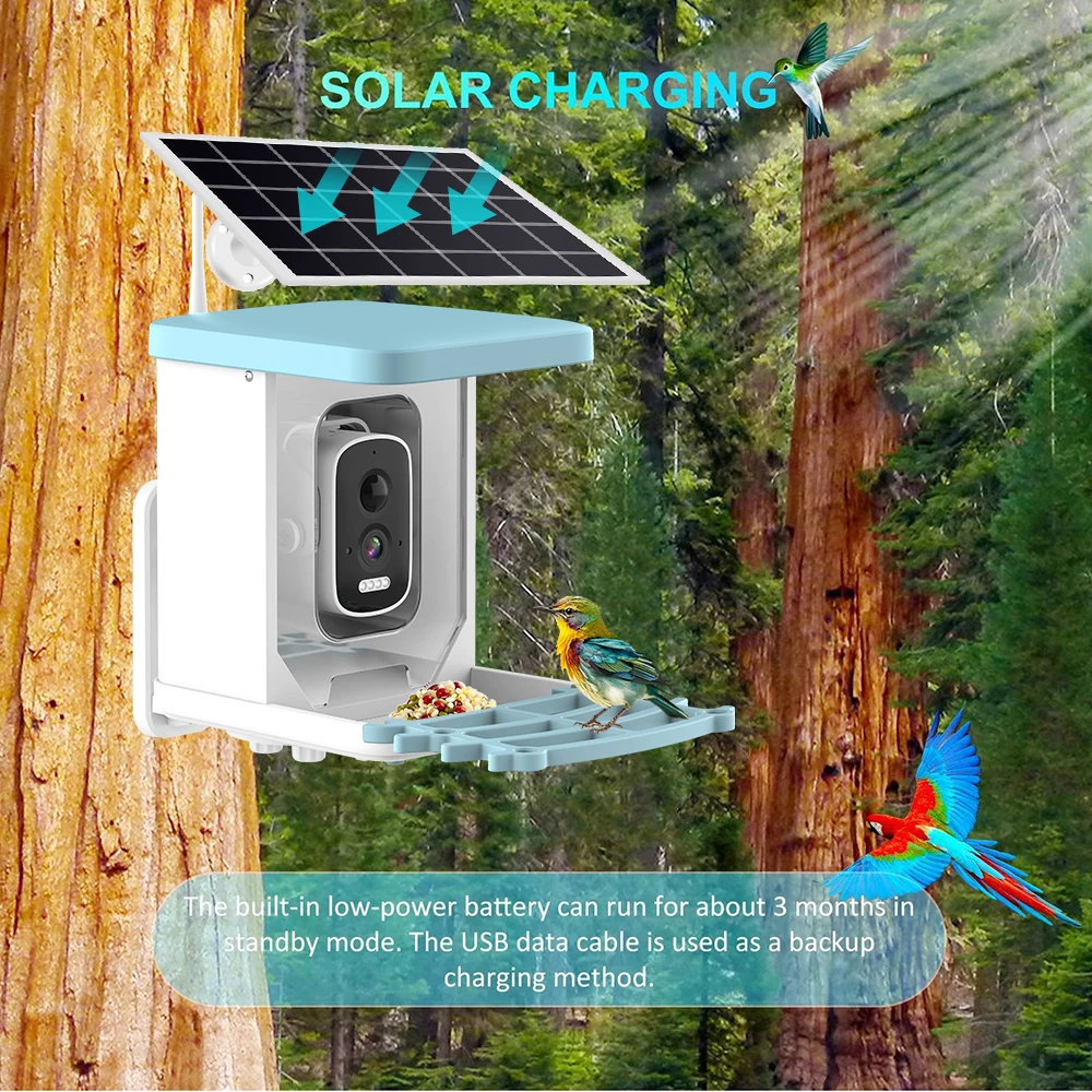 SANSCO 4MP Solar WIFI Smart Birdfeeder Camera Built-in 5200mAh Battery Bird Camera IR Night Vision Waterproof Outdoor IP Camera