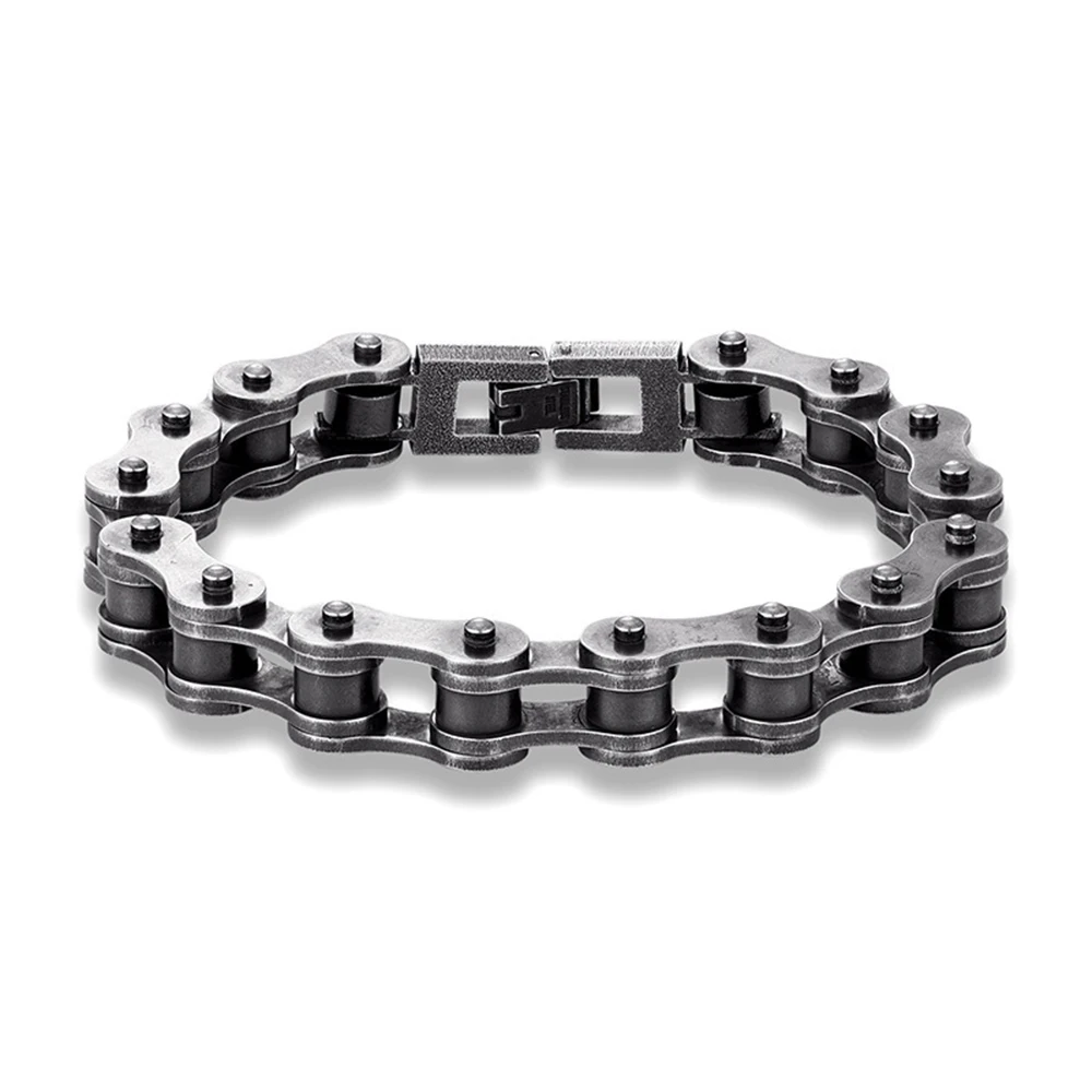 Men's Retro Bracelets, Punk Stainless Steel Motorcycle Bicycle Chain Bracelet, Retro Black