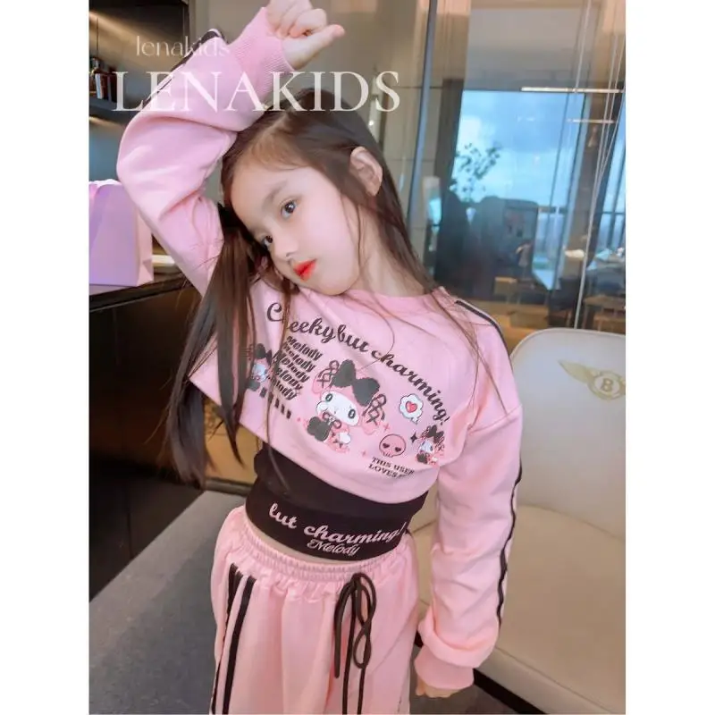 3Pcs Anime Sanrioed Mymelody Kuromi Cinnamoroll Girl Sportswear Suit Autumn Winter Fashion Casual Suit Kids Clothes High Quality