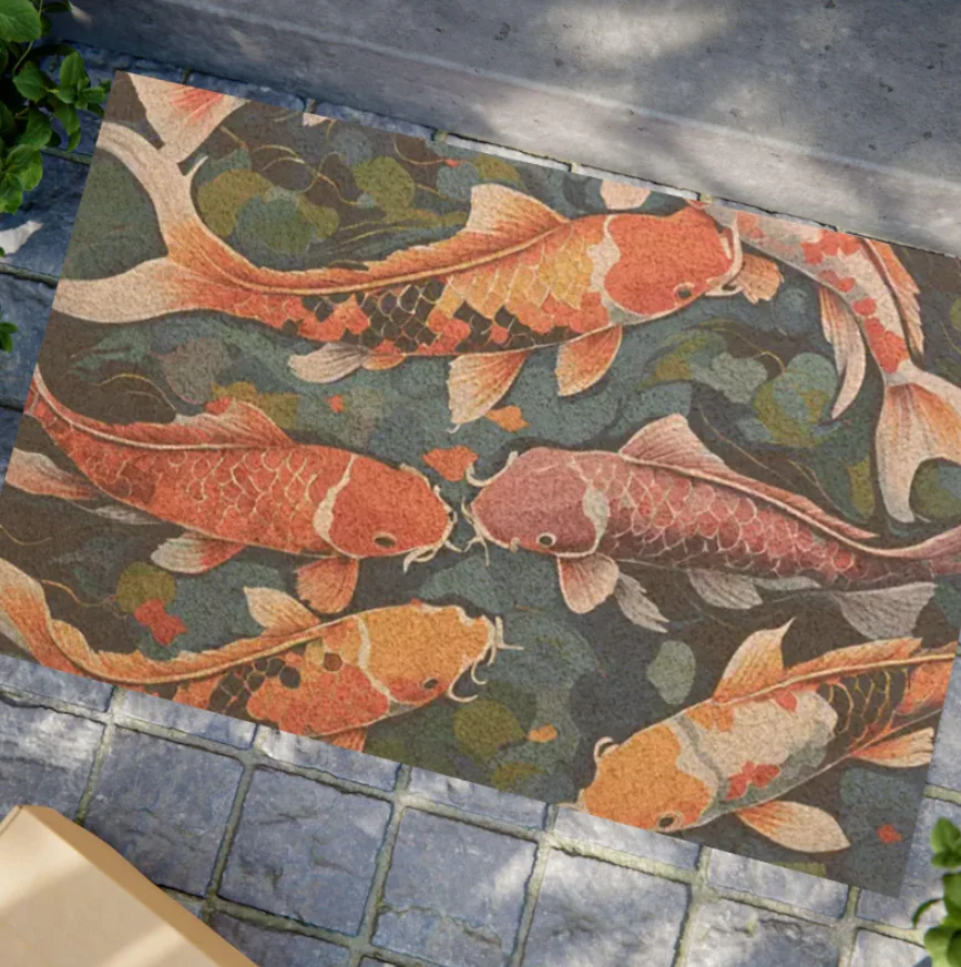 Koi Fish Doormat Pop Art Mat Outdoor Indoor Welcome Entryway Rug Housewarming Gift Front Door Decor Japanese Style Calm Entry