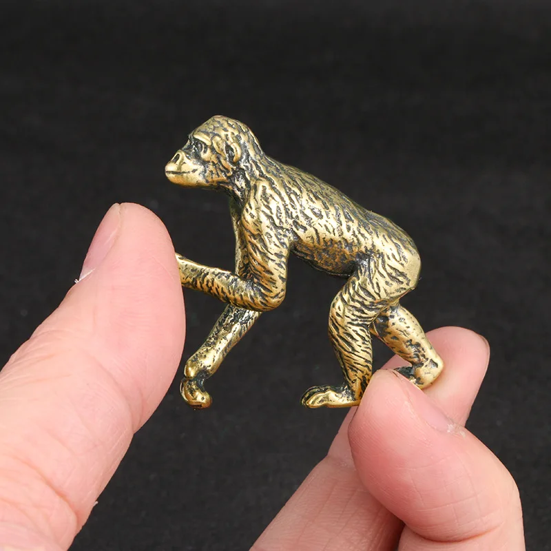 Mini Cute Brass Ape Statue Vintage Chimpanzees Animal Statue Home Office Desk Decor Ornament Metal Figure Props Toy Gift