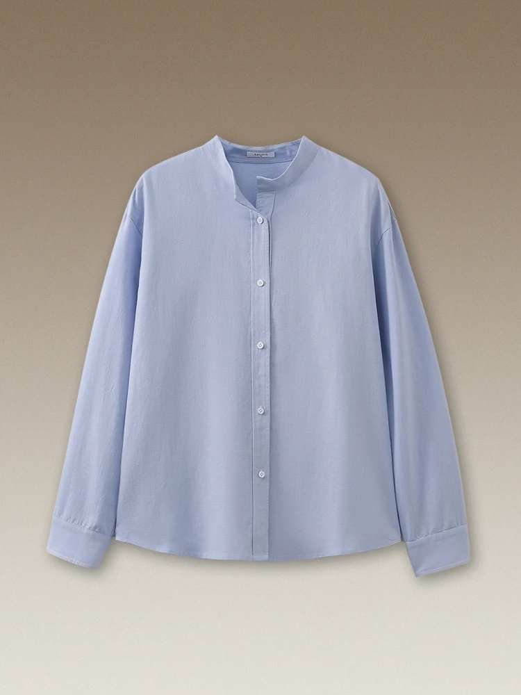 Slimming Effect Linen Cotton Oversized Long Sleeve Stand Collar Commute Style Shirt for Women Comfortable Breathable Casual S...