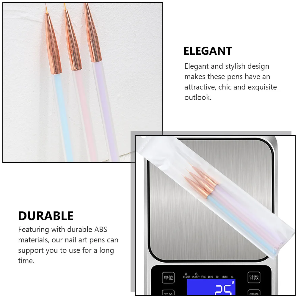 

3pcs Nail Art Pen Set ABS Material Easy Use Delicate Creative Elegant Stylish Gift Nail Painting Tool Manicure
