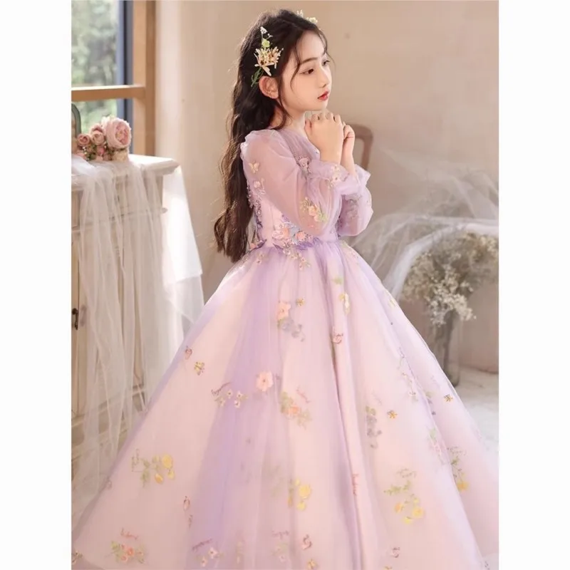 

2025 Girl Creative Host Dress Dress Flower Girl Wedding Summer Niche Princess Dress Children Piano Performance Dress LH192