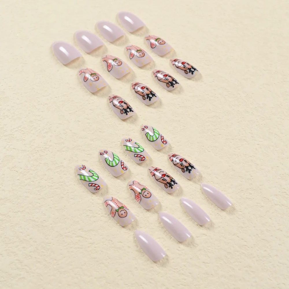 

Detachable Christmas French Fake Nails Wearable Manicure Full Cover Press on Nails Almond False Nail Women