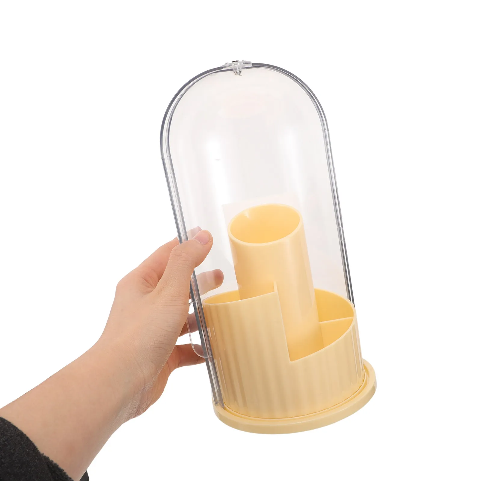 Spinning Makeup Brush Holder Organizer Dust Proof Makeup Brush Storage Box Covered for Bathroom Vanity Countertop