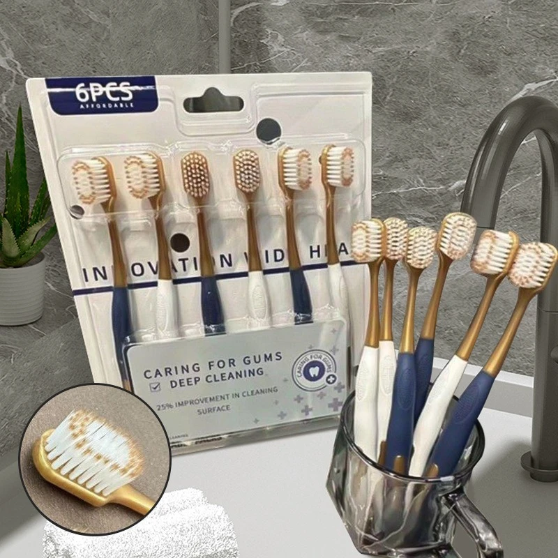 6Pc Toothbrush Adult Soft Hair Household Home Fur Wide Head Ultra Fine Hair Anti Sensitivity Gum Protection Suitable for Touring