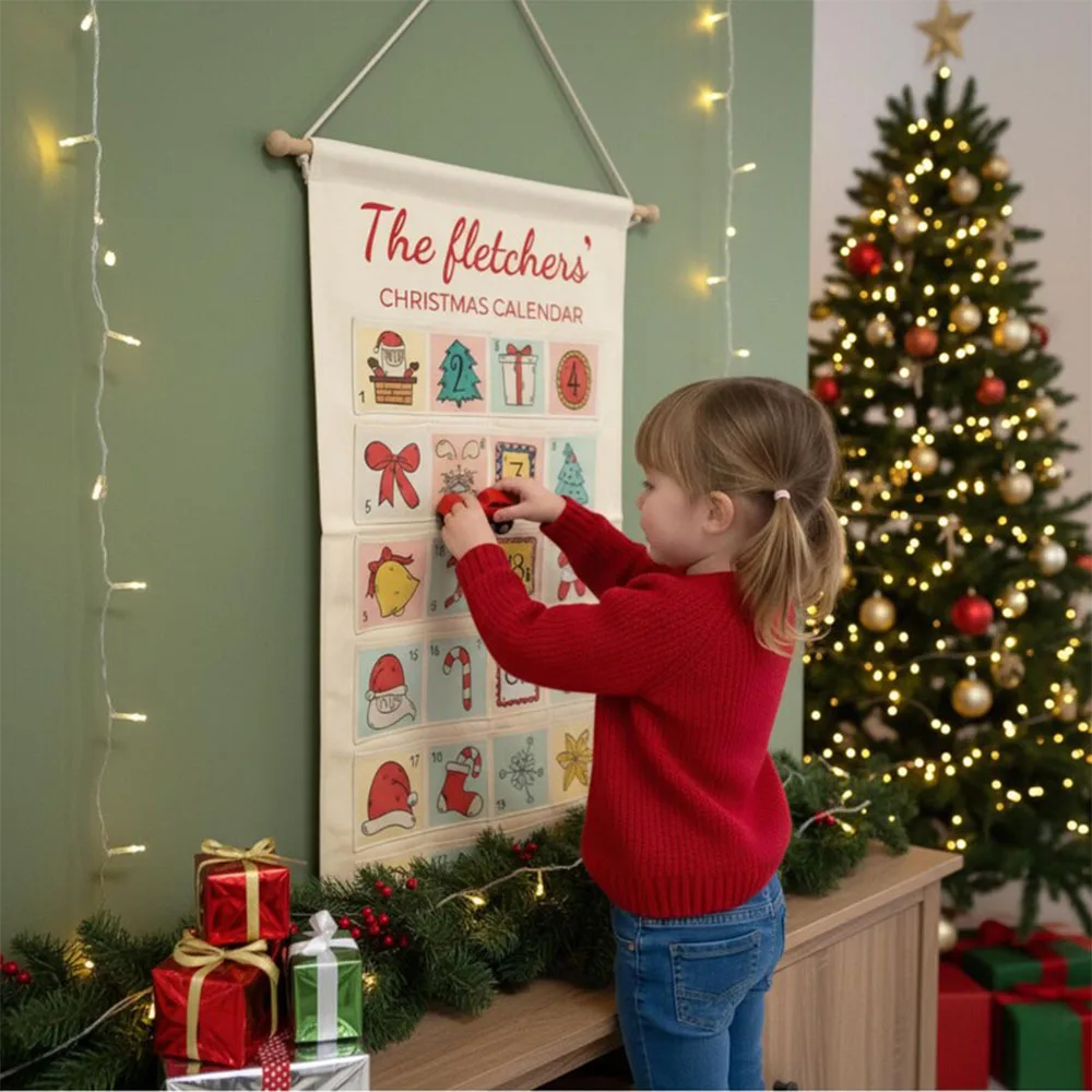 ปฏิทินนับถอยหลังวันคริสต์มาสแบบแขวนผนังลายชื่อสั่งทำสุดเทรนดี้ ใช้ซ้ำได้ ของตกแต่งวันคริสต์มาส ของขวัญวันเกิดสำหรับเด็ก