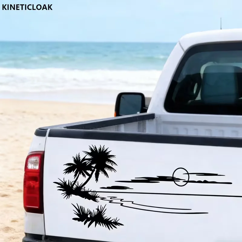 1pc Car Sticker Featuring a Beach And Palm Tree Scenery, Made of PVC Material, Designed for Vehicle Body Decoration, Resistant t