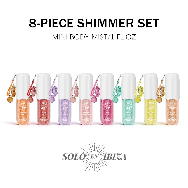 SOLO EN IBIZA Set Body Mist 8-Piece, 8 Aroma, Parfum Perjalanan Tahan Lama, Cocok untuk penggunaan sehari-hari, Hadiah Valentine yang Sempurna