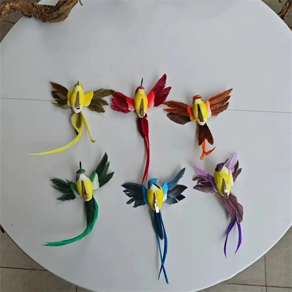 6Pcs Generous Artificial Feather Simulation Bird Statue Painting Cute Colorful Hummingbird 6 Colors Birds Figure Home