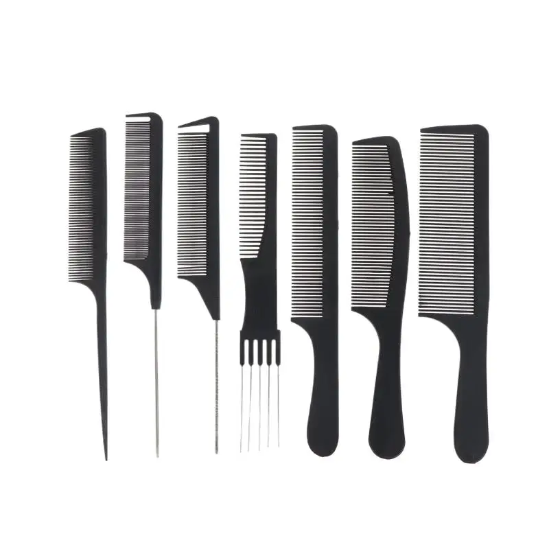 【B】Professional Hair Tail Comb Salon Cut Comb Styling Stainless Steel Spiked Hairdressing Plastic Pointed Tail Hair Picking Comb