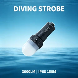 Aluminum Alloy LED Diving Strobe White LED 3000 Lumen Underwater Signal Light IP68 26650 Rechargeable Diving Light