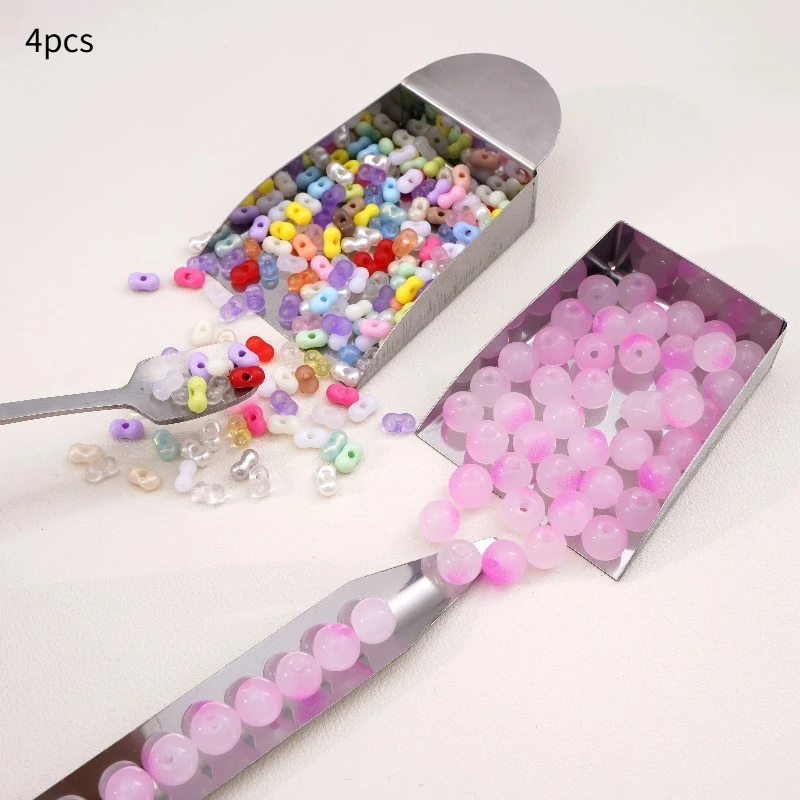 4pcs Stainless Steel Bead Shove Bead Scoop Small Spoon Shovel Tool for DIY Jewelry Beading Bead Collection and Organization