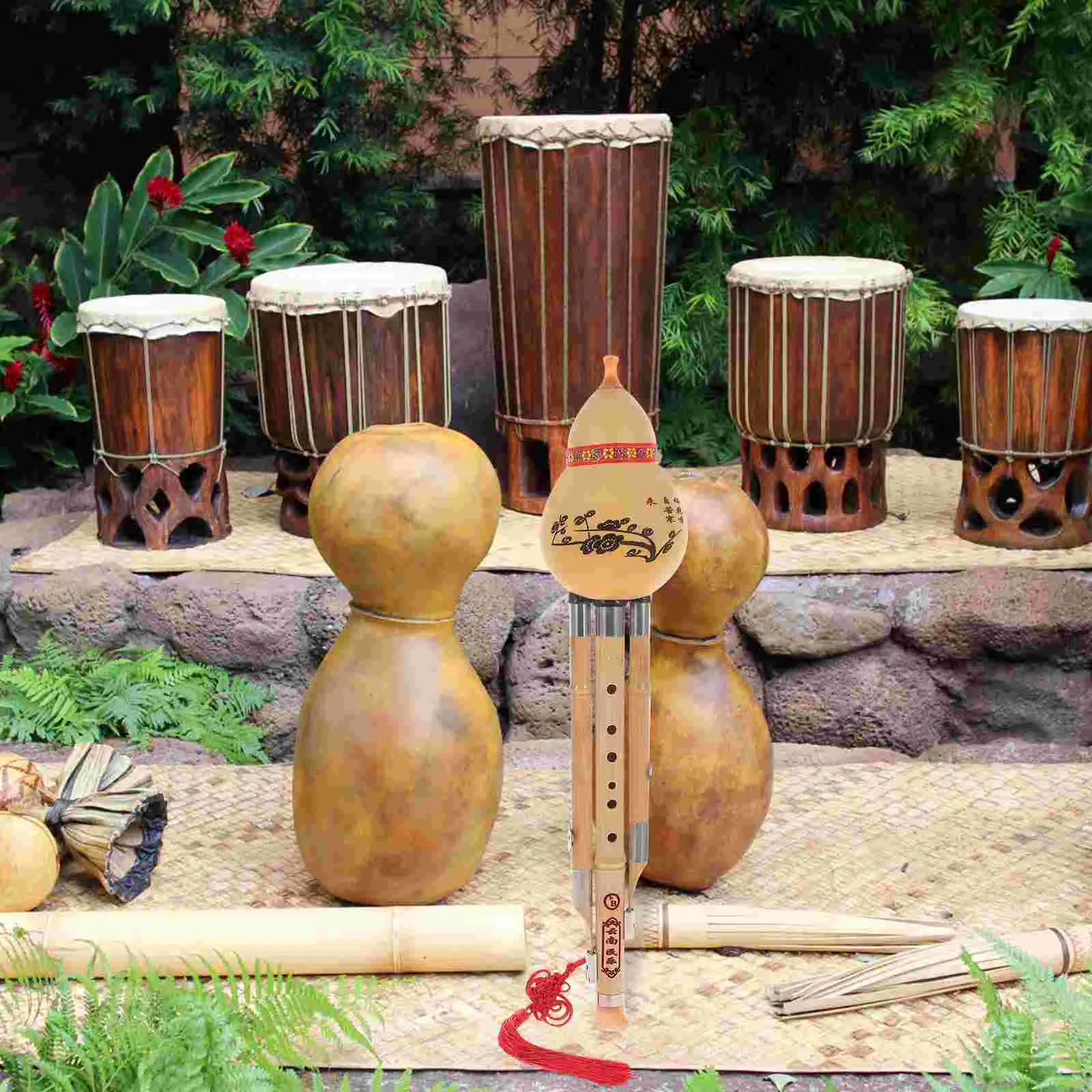 Ethnic Musical Instrument Chinese Hulusi Bamboo Gourd Silk Cucurbit Flute Wooden