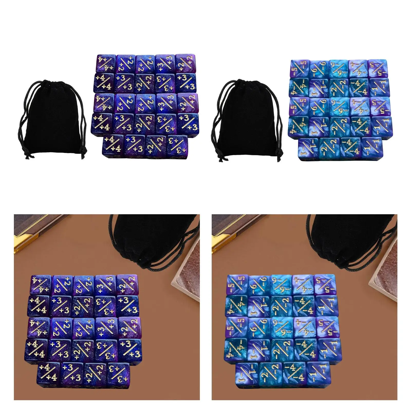 

24 Pieces Dices Counter Token Dice with Velvet Pouch Math Teaching for Role Playing Kids Toys Card Gaming Accessory Math Game