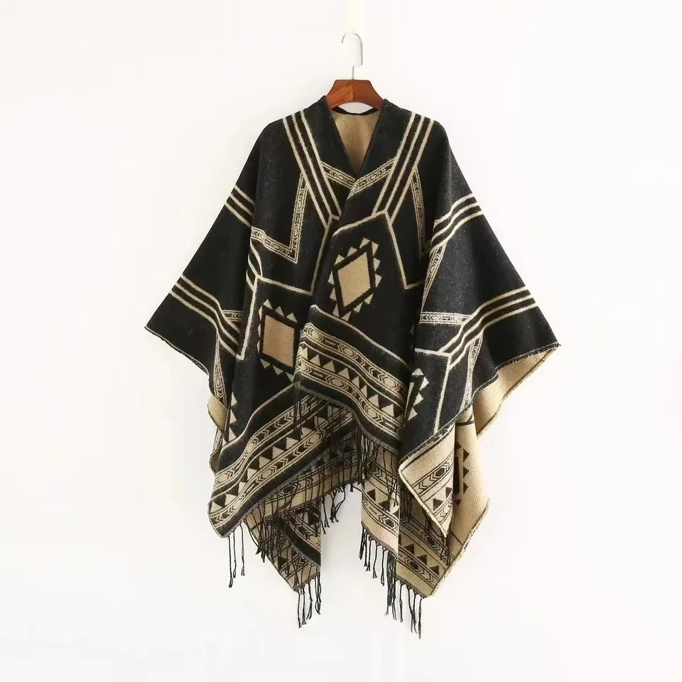 Mantel Poncho Capes 2024 Nieuwe Indiase Nepalese Stijl Geometrische Kwast Split Vrouwen Sjaal Warme Airconditioning Kamer Dame