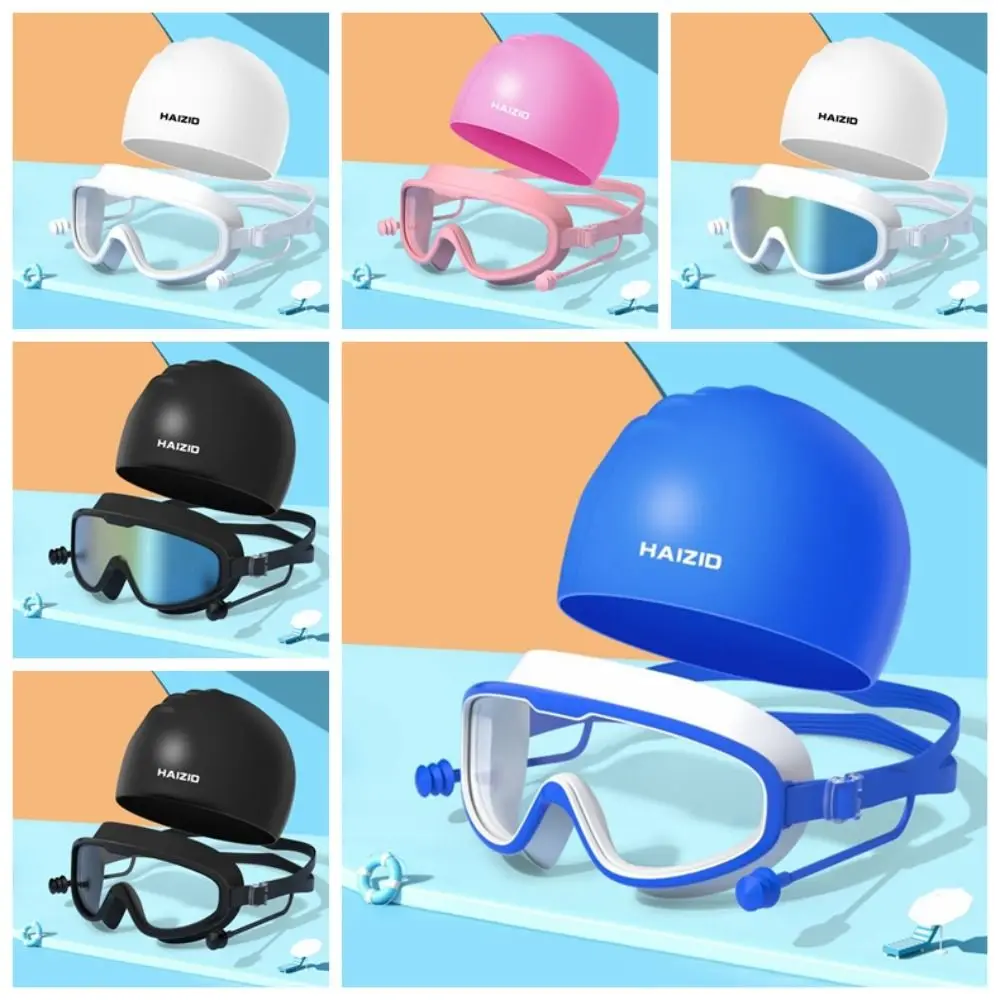 

1 Set Waterproof Swimming Goggles Cap Earplug Set Silicone HD Diving Swim Cap Earplug Set with Earplugs Printed