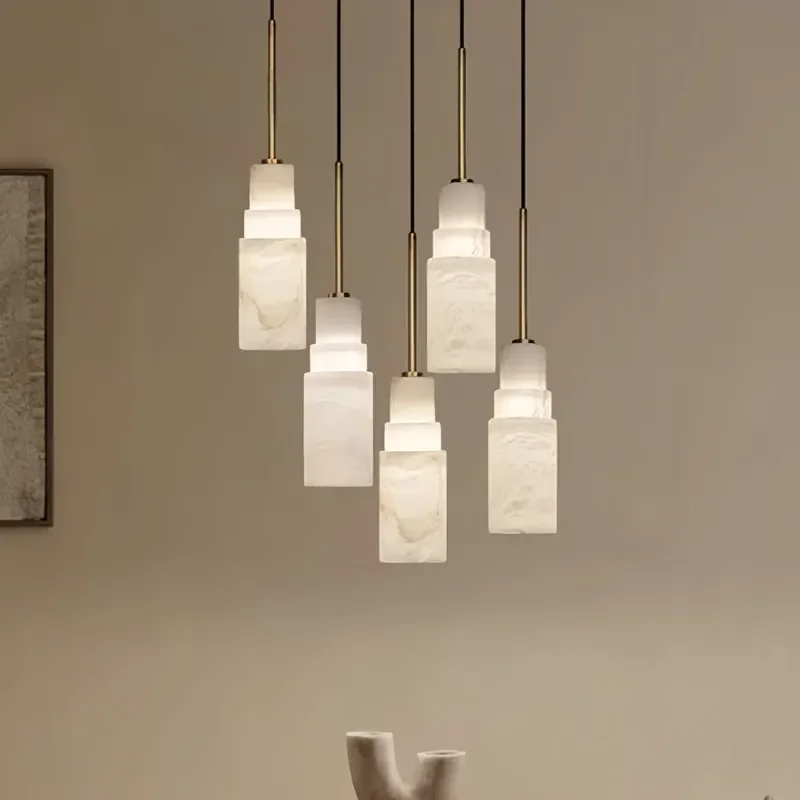Design Head Pendant Light Natural Spanish Marble Brass  Hanging Lamp