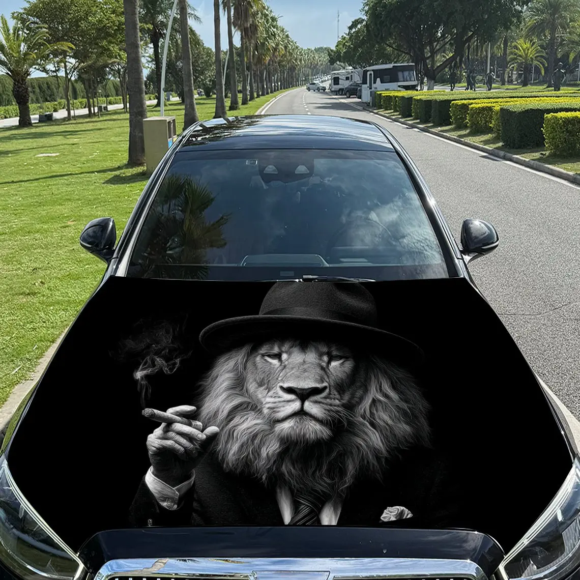 

Trendy Style Gentleman Lion King Car Vinyl Wrap, PVC Material Waterproof Car Hood Sticker, Self-Adhesive Scratch-Resistant Stick