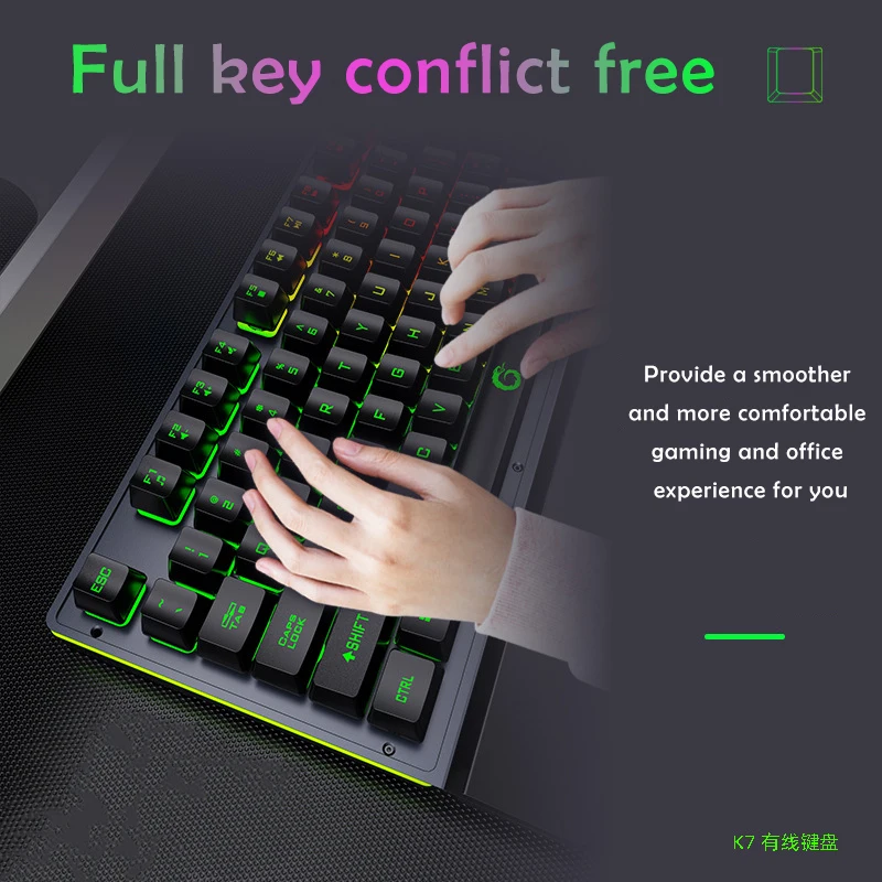 Imagem -05 - Teclado Mecânico para Jogos com Fio e Descanso de Pulso Retroiluminado Led Arco-íris Ergonômico Tamanho Completo Silencioso Silencioso Usb Computador