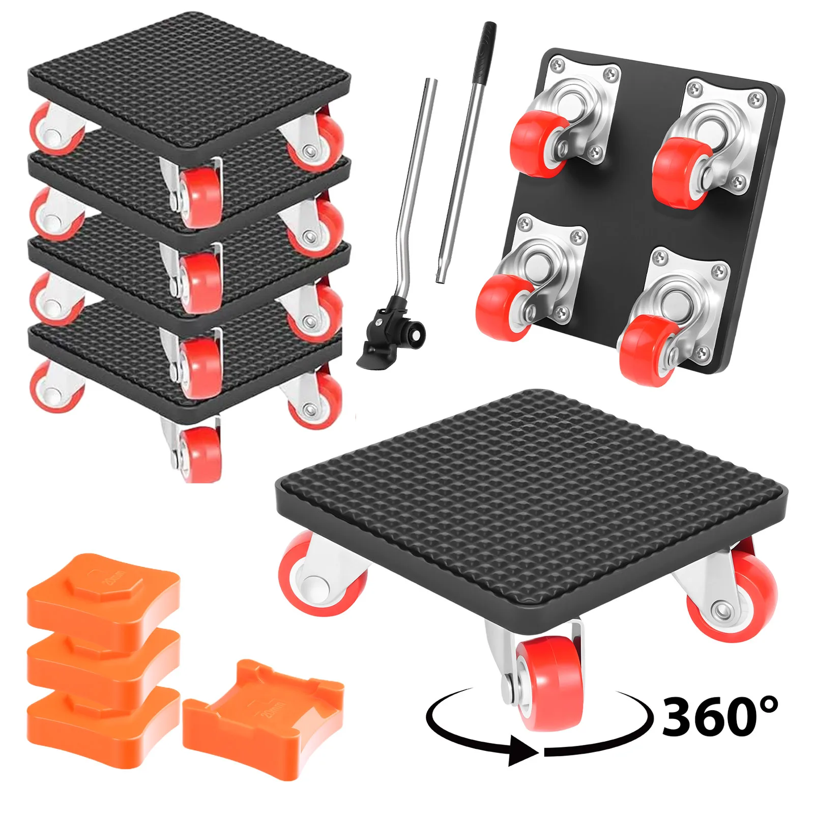 Möbeltransporter mit 360° ° Rotierende Räder, 63 cm verlängerter Hebelstangenheber aus Kohlenstoffstahl, robust, für den Transport von Möbeln
