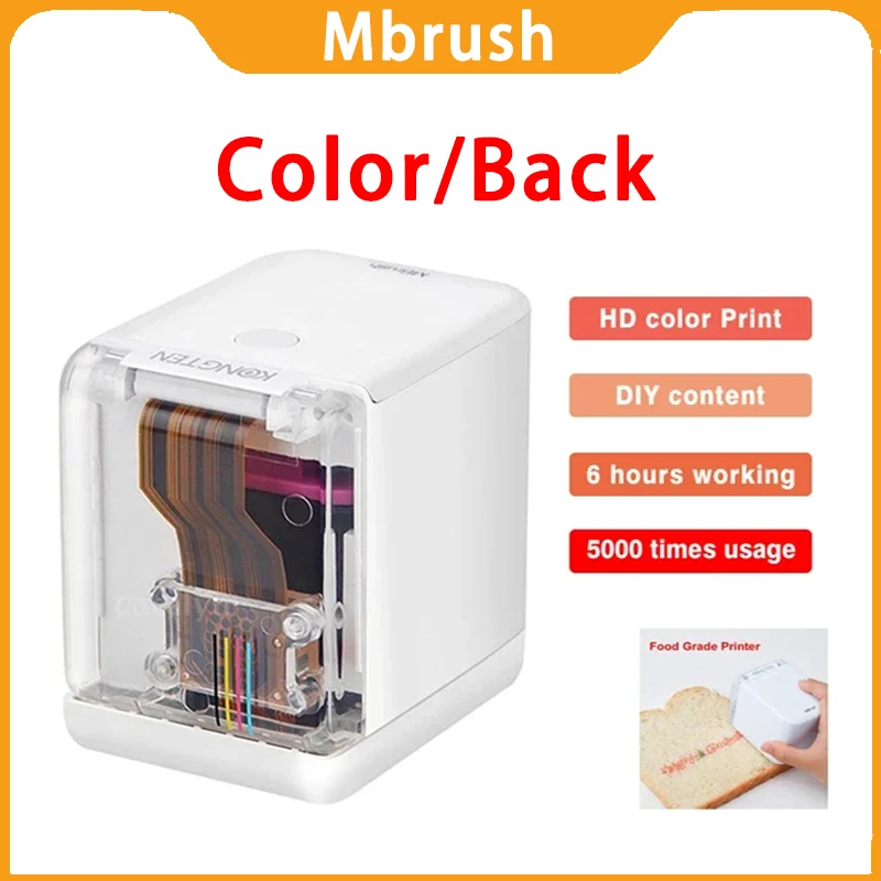 MBrush Mini Thermal Color Printer Handheld Portable Printer Bluetooth Logo/Food Printer Inkjet For Home with Ink Cartridge Print