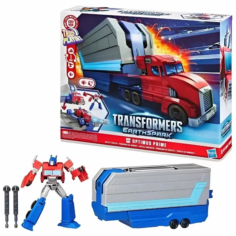 Originale Hasbro Transformers EARTHSPARK OPTIMUS PRIME con Rimorchio e Benna, Action Figure Anime, Modellino da Collezione