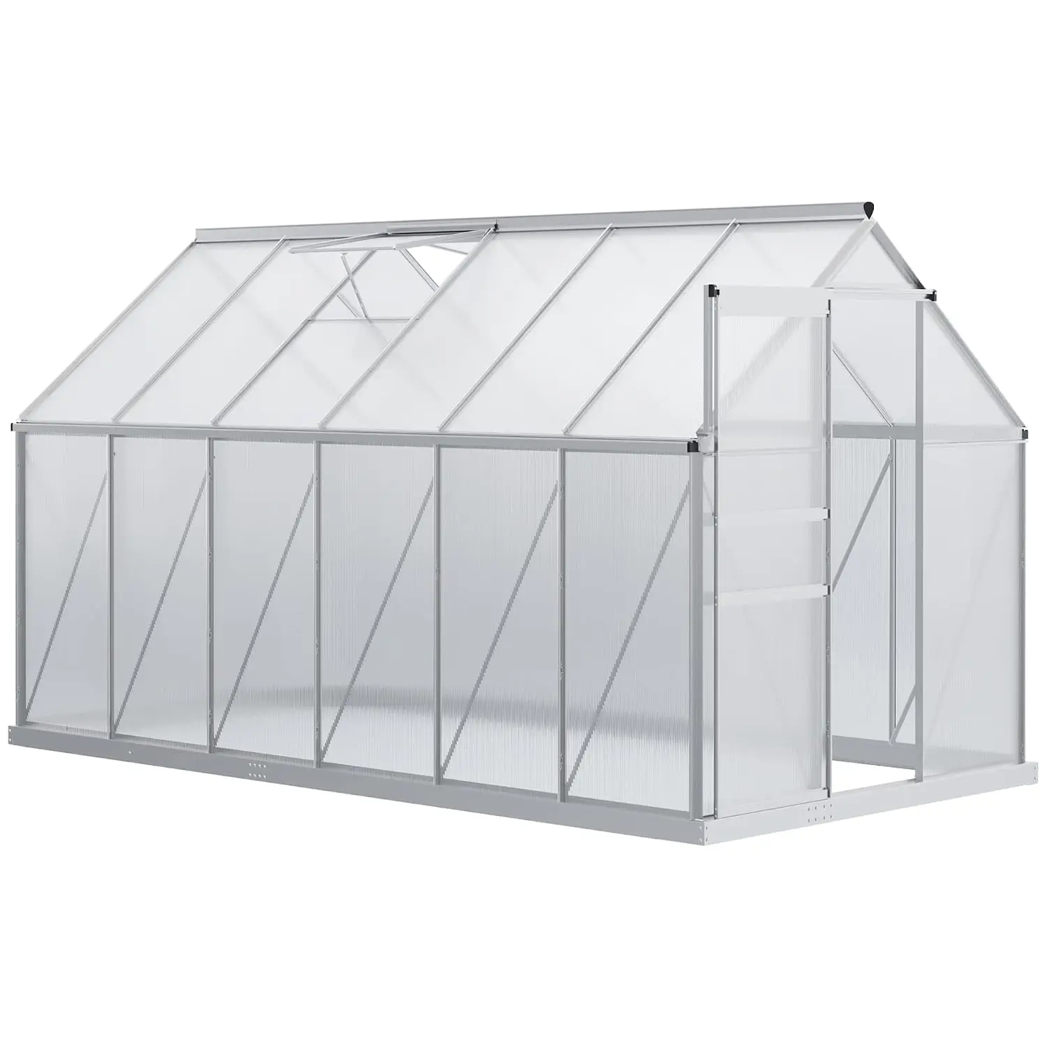 6x12x6.5FT Polycarbonate Greenhouse, Walk-In Outdoor Garden Green House with Roof Vent, Aluminum Frame Plant Growing Shelter