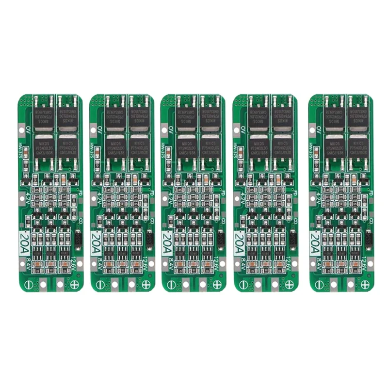 Módulo de cargador de batería de iones de litio, Placa de protección BMS, PCB, 18650 V, 12V, 11,1 V, 5 piezas, 3S, 20A, BMS 12,6