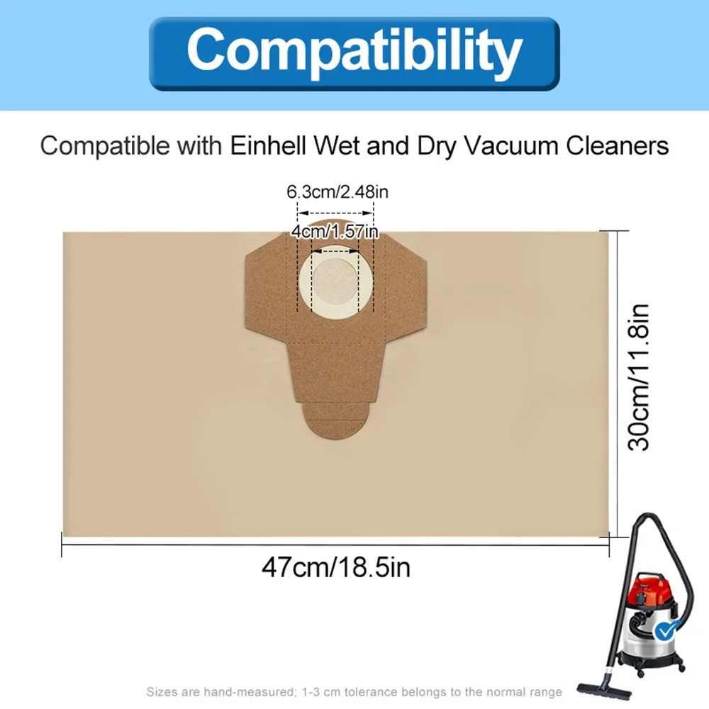 4 Pack Vacuum Filter Bag Accessories for Einhell BT-VC 1250S/INOX 1250S Wet & Dry Vacuum Cleaner 20L Paper Bag Dust Bag