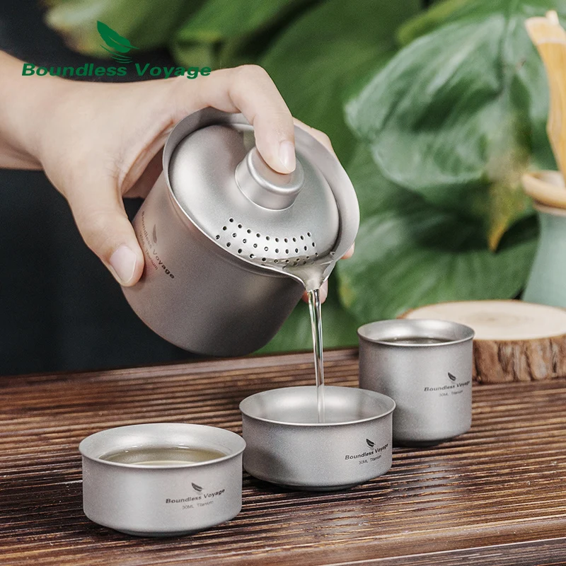 Boundless Voyage Titanium Tea Maker Double-Layer Teacup Lightweight Tea Set Outdoor Camping Portable Tea Pot Portable Travel Cup - Image 5