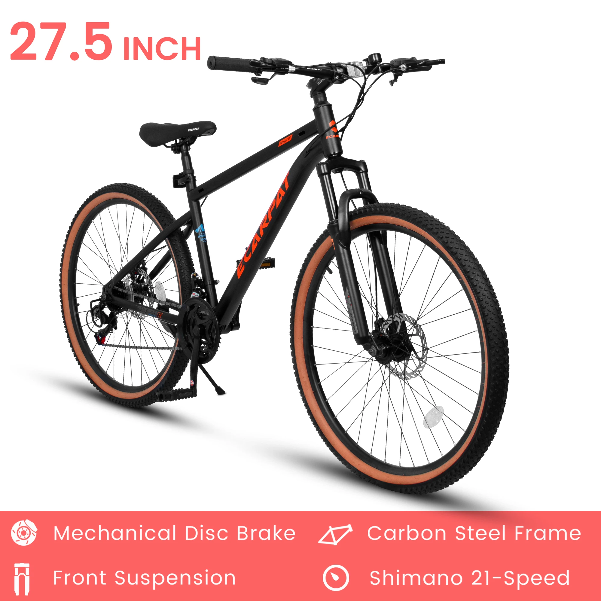 Ecarpat Mountain Bike 27.5 Inch Wheel, 21-Speed 17.5