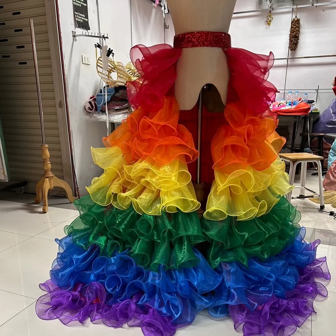 

Rainbow Organza Ruffle Skirt Women's Fashionable Layered Skirt for Party and Dance Wearable and Comfortable Design Evening Skirt