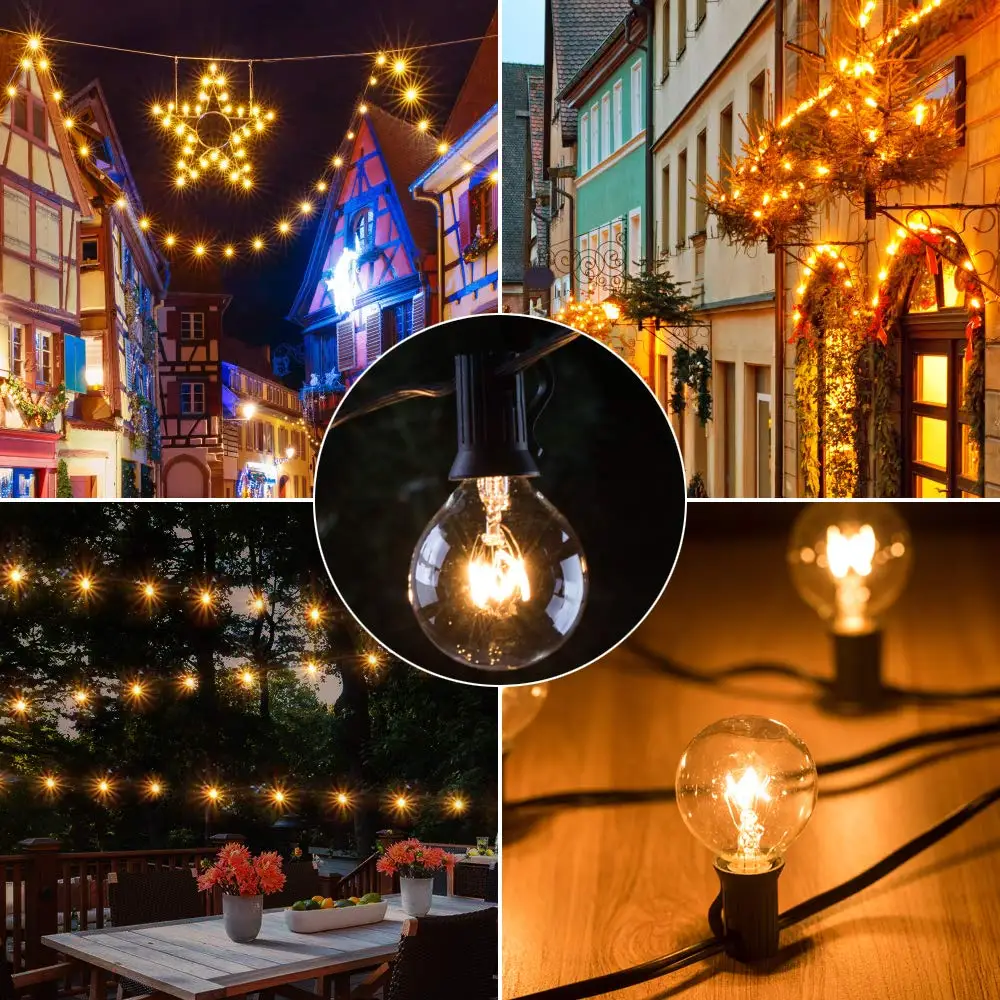 25FT Fairy String Light Party Garland String Light G40 Tungsten Incandescent Bulb Decorative Light Chain For Outdoor Backyard