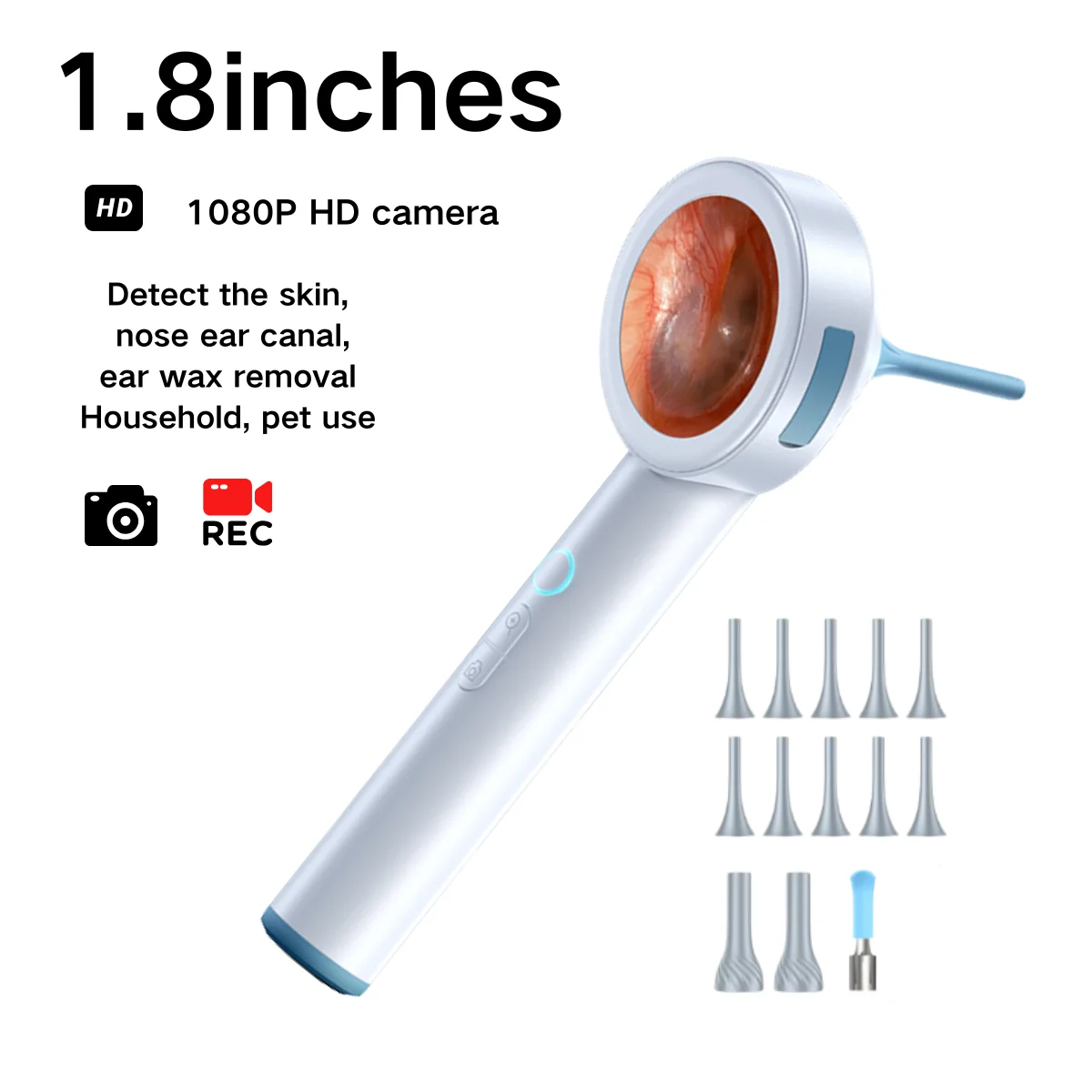 1.8’’ Screen Ear Camera Instant On/Record, Home & Pet Otoscope for Kids/Adults/Dogs/Cats, HD Visual Ear Cleaner