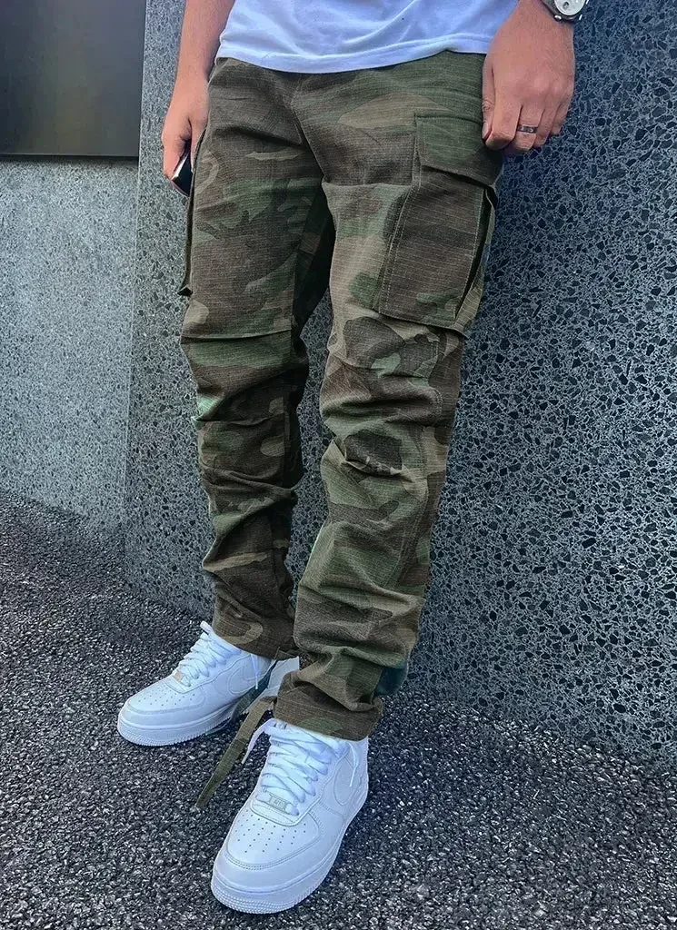 

Men Cargo Pants Multi Pocket Mid Waist Sports Jogging Sweatpants Casual Vintage Ankle Length Trousers Streetwear Autumn New