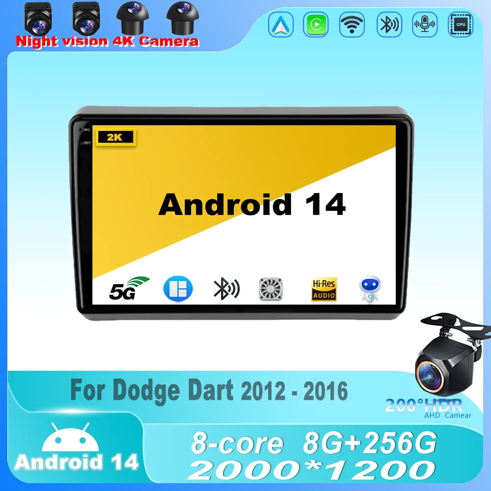

Car Radio For Dodge Dart 2012 - 2016 Android 14 carplay Multimedia Video Player Navigation GPS Android No 2din 2 din dvd 4G WIFI