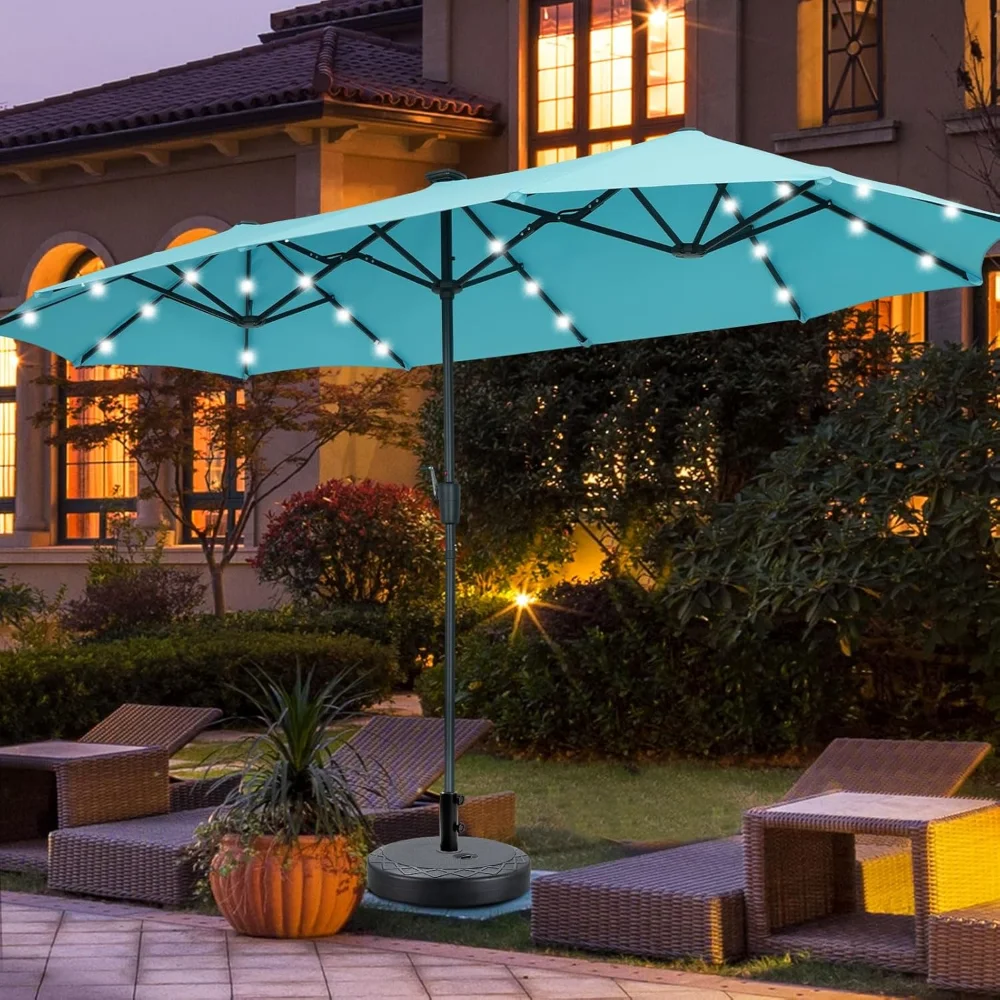 

13Ft Large Patio Umbrella with Base Outdoor Double-Sided Market Extra Large Table Umbrella With Solar Lights Easy Crank