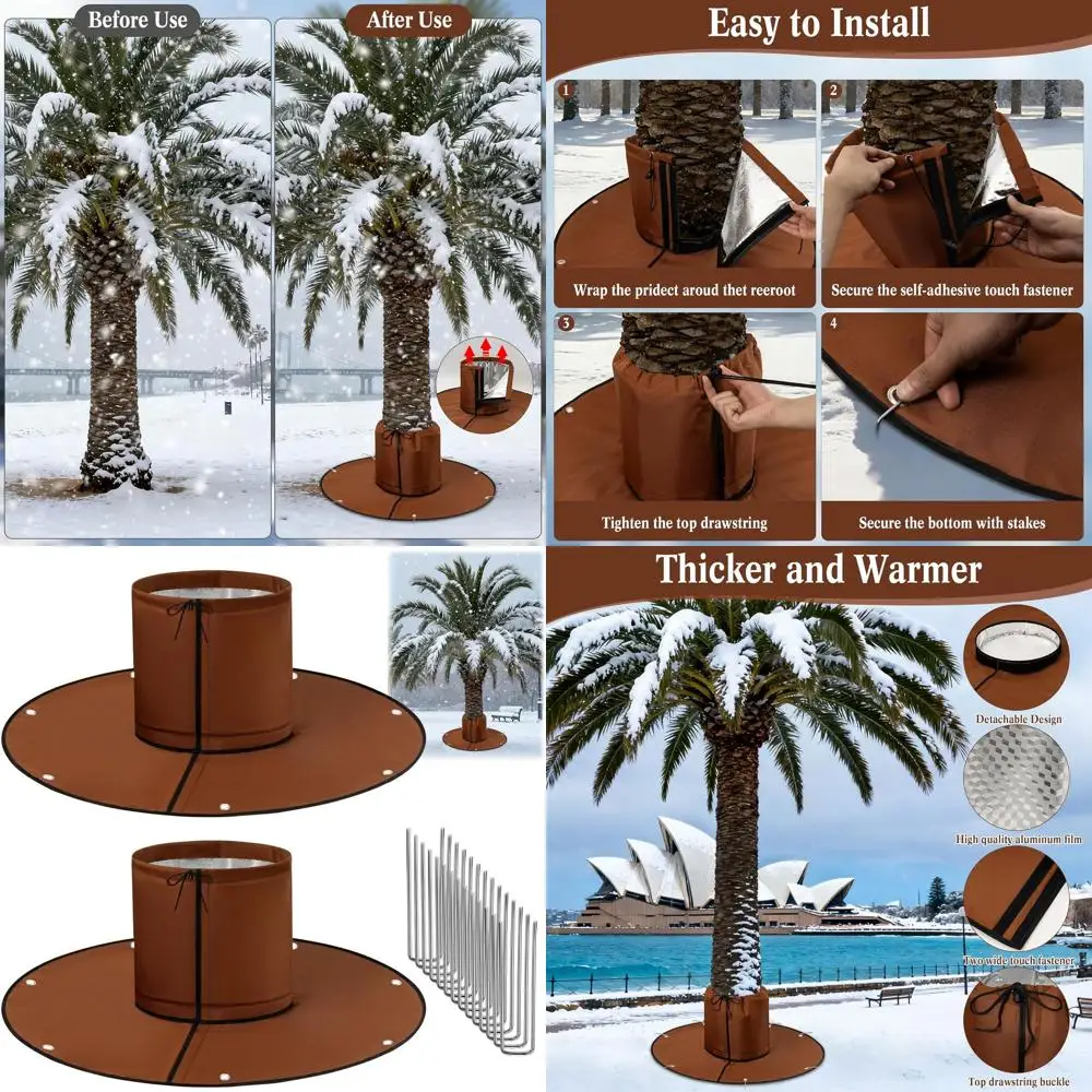 

Detachable Palm Tree Root Protector, Winter Frost Covers with Ground Nails, 3-Layer Thermal Plant Cover with Drawstring for Cold